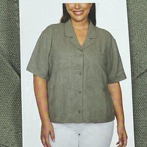 Buffalo David Bitton Womens Short Sleeve Linen Blend Shirt XXL d0535